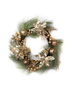 Polyester Poinsettia Wreath 22"