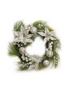 Polyester Poinsettia Wreath 22"